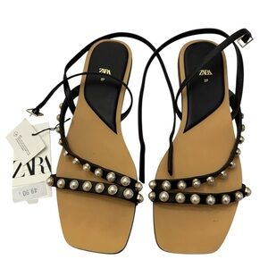 Zara Pearl Beaded Sandals Size 6.5 US